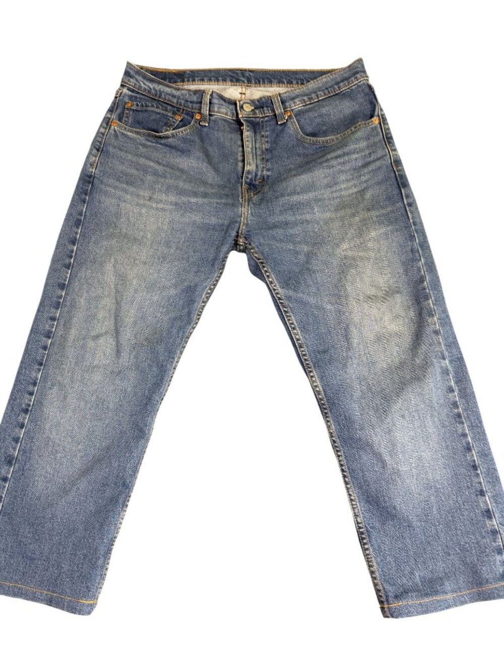 Levis 505 Mens Blue Denim Jeans 34W 34L Mid Rise Classic Straight Leg 5-Pocket